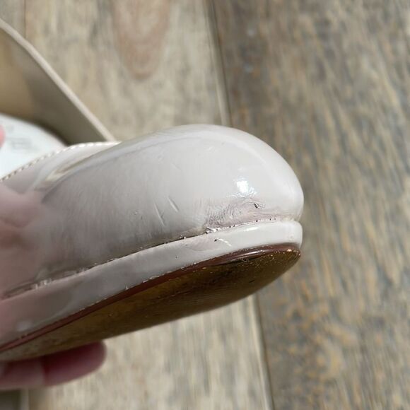 Patent Leather Stiletto Pumps Size 6.5 Nude Almond Closed Toe Platform - Picture 11 of 11